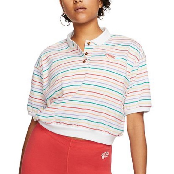Nike Retro Rainbow Stripe Crop Polo 